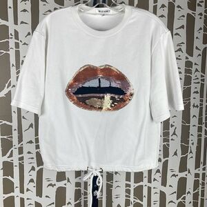 Wild Honey Sequined Lips Short Sleeve Oversized Sweatshirt M